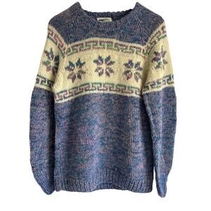 Ganesh Himal Trading‎ Large 100% Wool Hand Made Nordic Snowflake Sweater